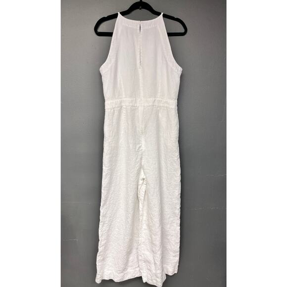 Women' s US SZ 8 Tall Boden halter neck white 100% linen wide leg jumpsuit - Picture 2 of 6
